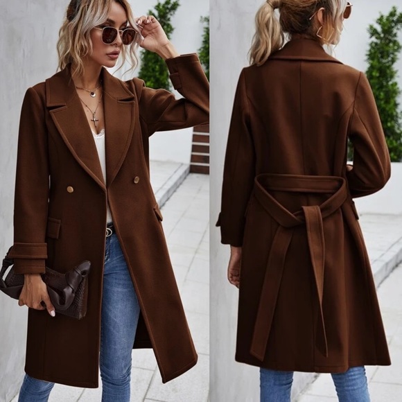 Light blush baby pink winter peacoat trench long jacket minimalist - Picture 15 of 16